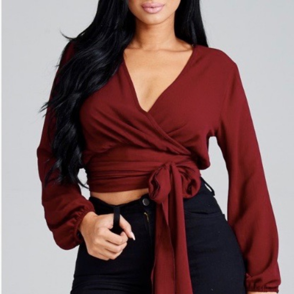 burgundy crop wrap top